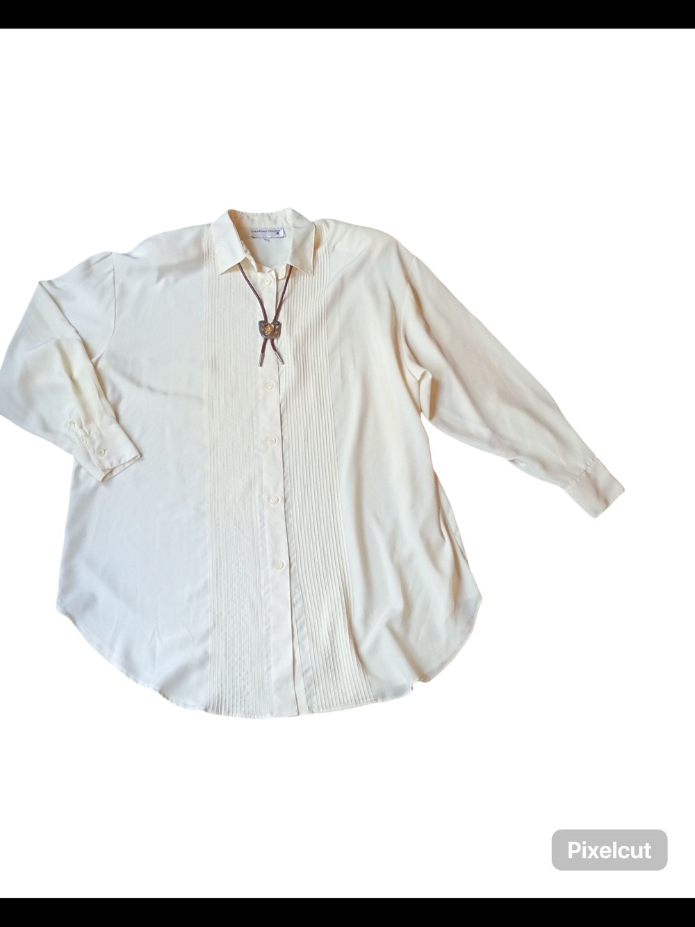 Vintage 90s Western Cream Button-Front Blouse with Pin-Tuck Front Size Large - Picture 5 of 9